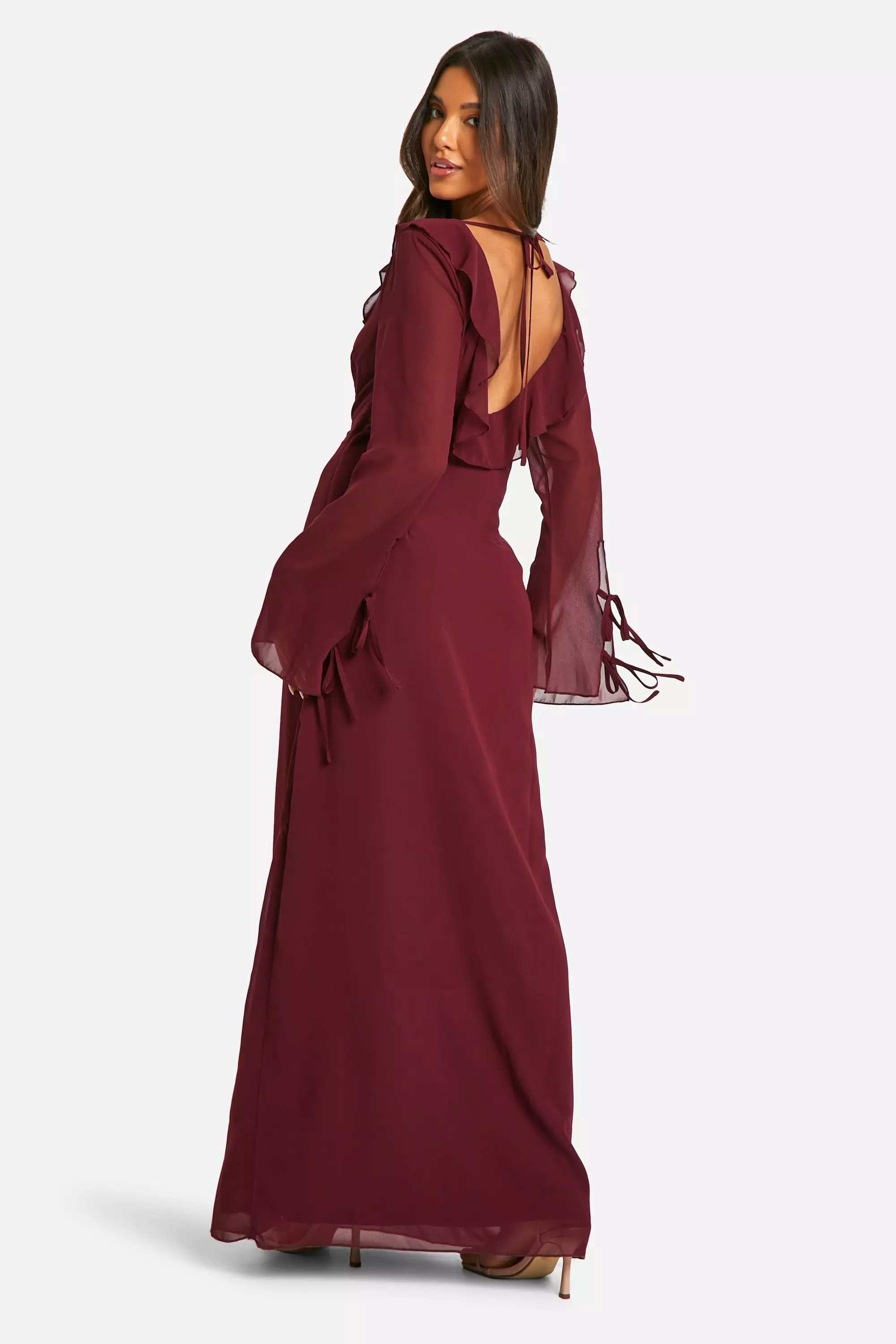 Burgundy chiffon maxi dress hotsell