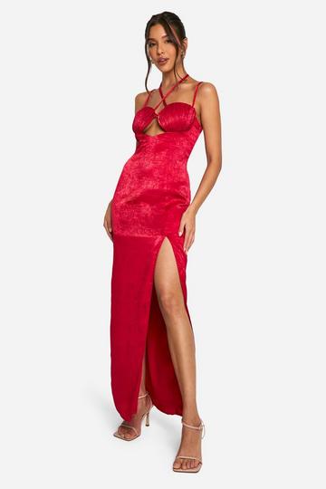 Satin Pleated Cup Maxi red