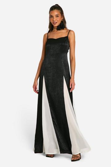 Satin Contrast Godet Maxi Dress black