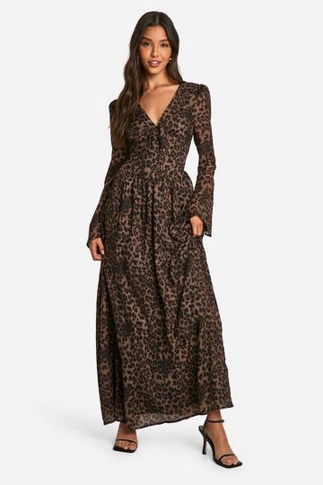 Multi Chiffon Leopard Print Puff Sleeve Milkmaid Maxi Dress