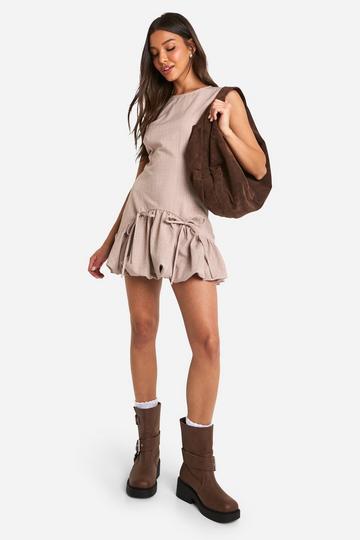 Getailleerde Mini Jurk Met Bolletjes Zoom En Krijtstrepen brown