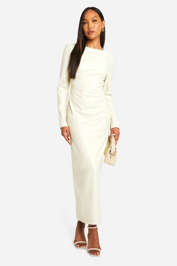 Cream White Pu High Neck Cowl Backless Maxi Dress