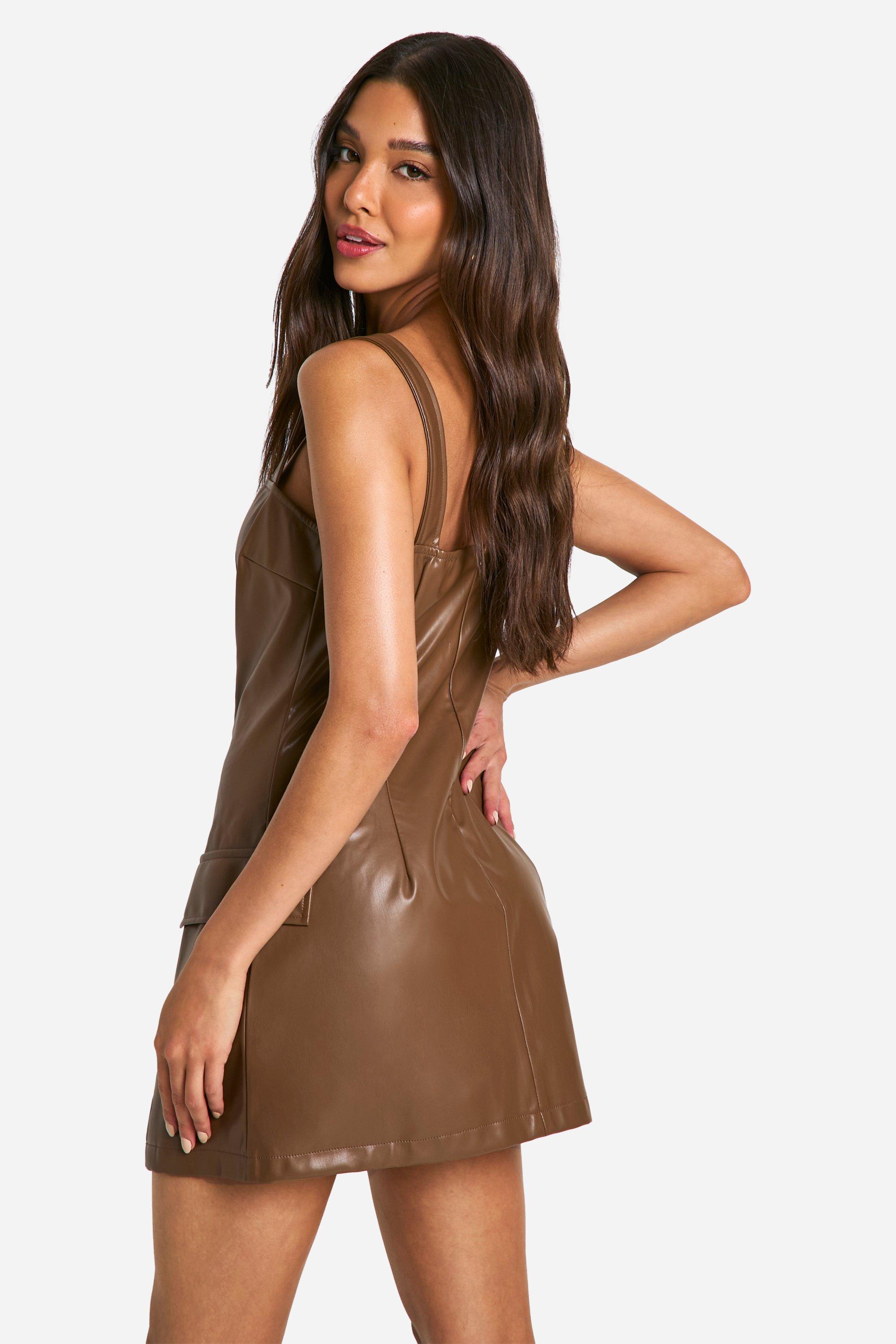 Boohoo pu dress sale