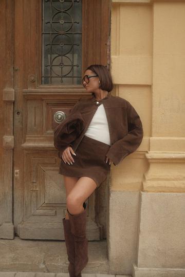 Vintage Suede Look Zip Up Jacket chocolate