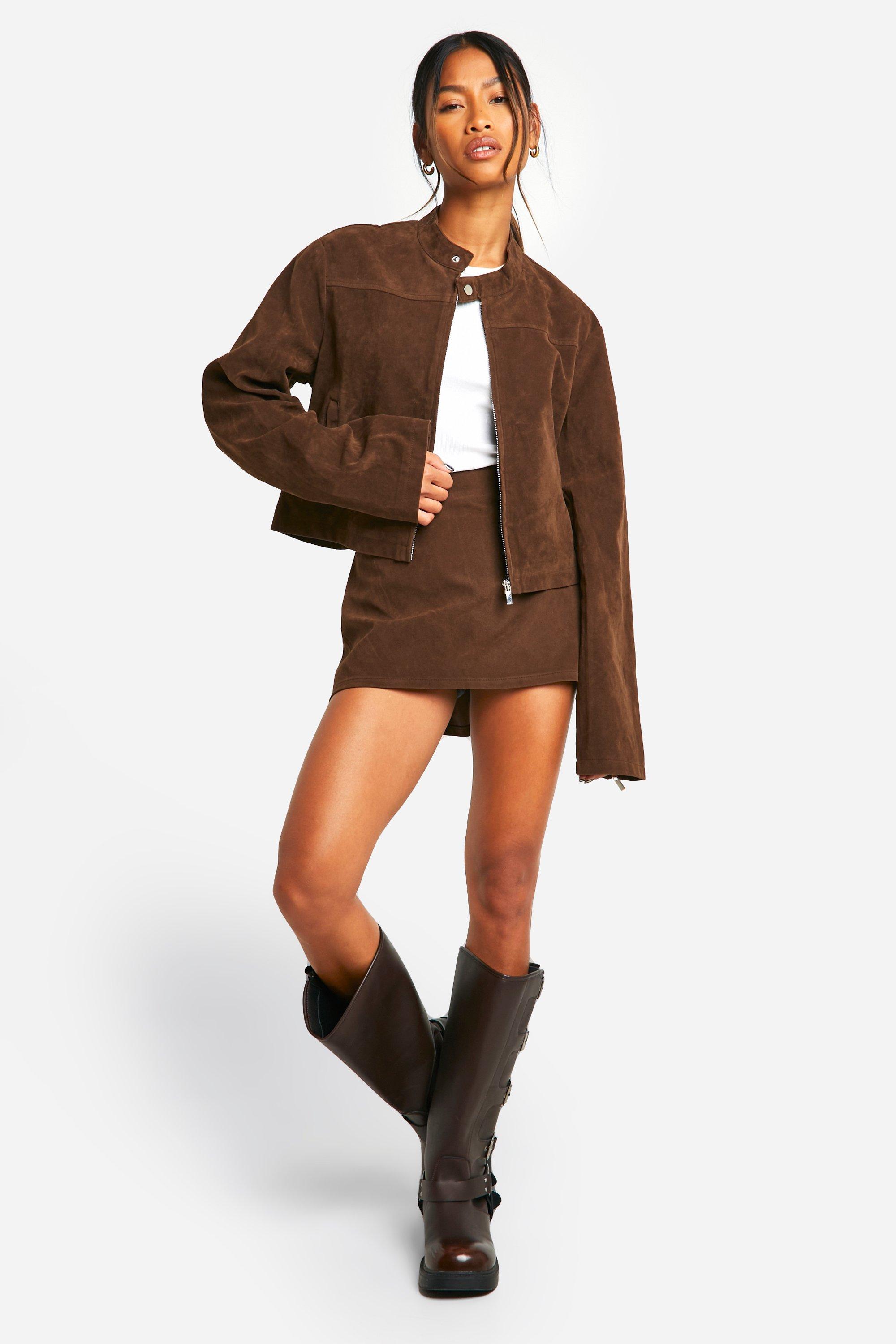 Chaqueta efecto ante con cremallera boohoo ES