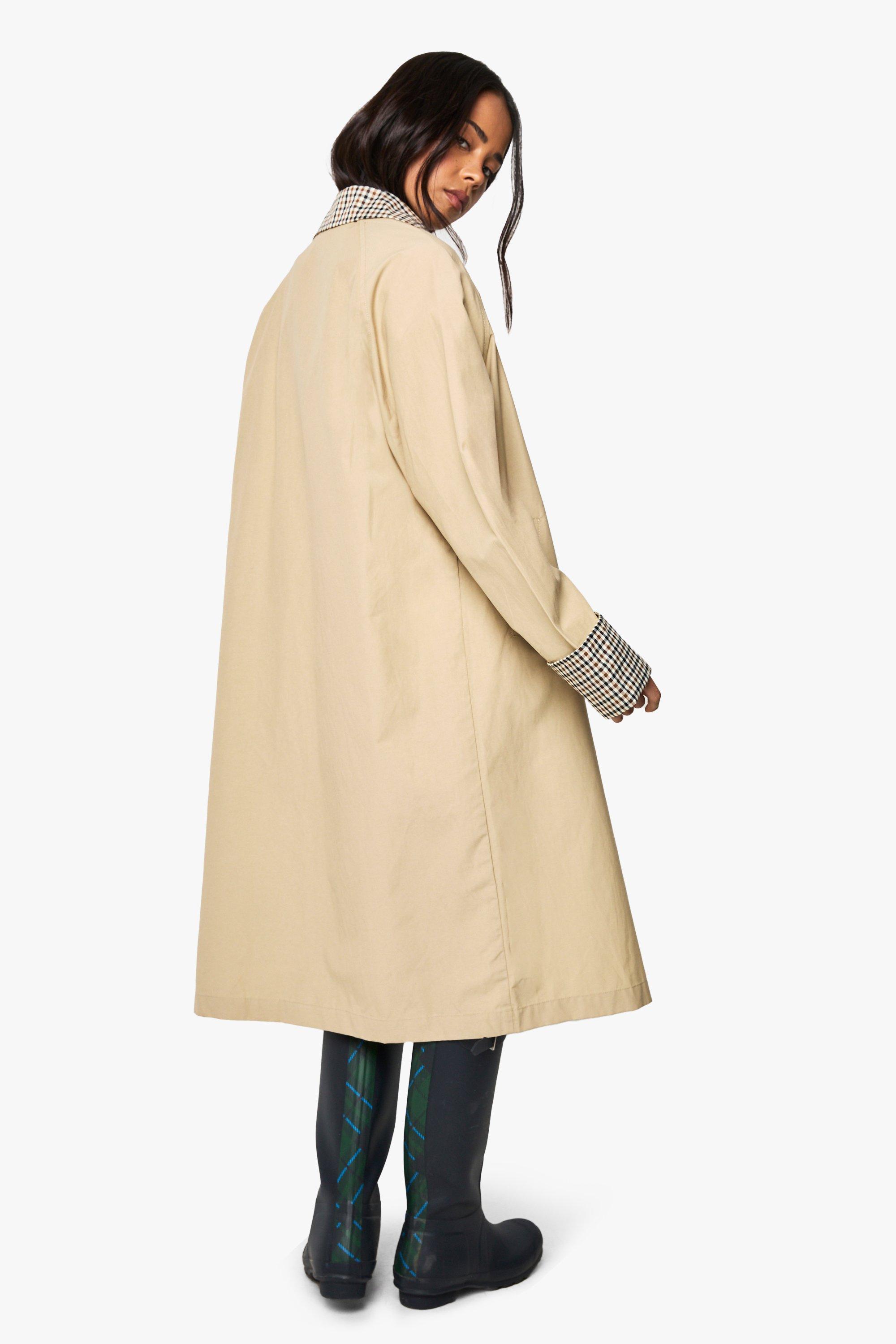 Check Collar Trench Coat | boohoo Check Collar Trench Coat | boohoo