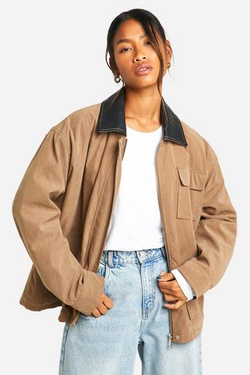 Barn jacket oversize à col contrastant toffee