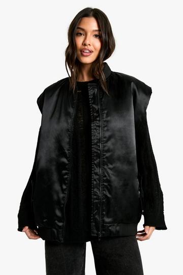 Oversized Vest Satin Bomber Jacket black