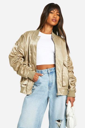 Satin Utility Pocket Detail Bomber Jacket sage