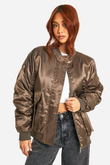 Satin Utility Pocket Detail Bomber Jacket mushroom