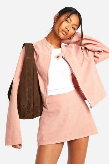 Pink Vintage Suede Look Zip Up Jacket