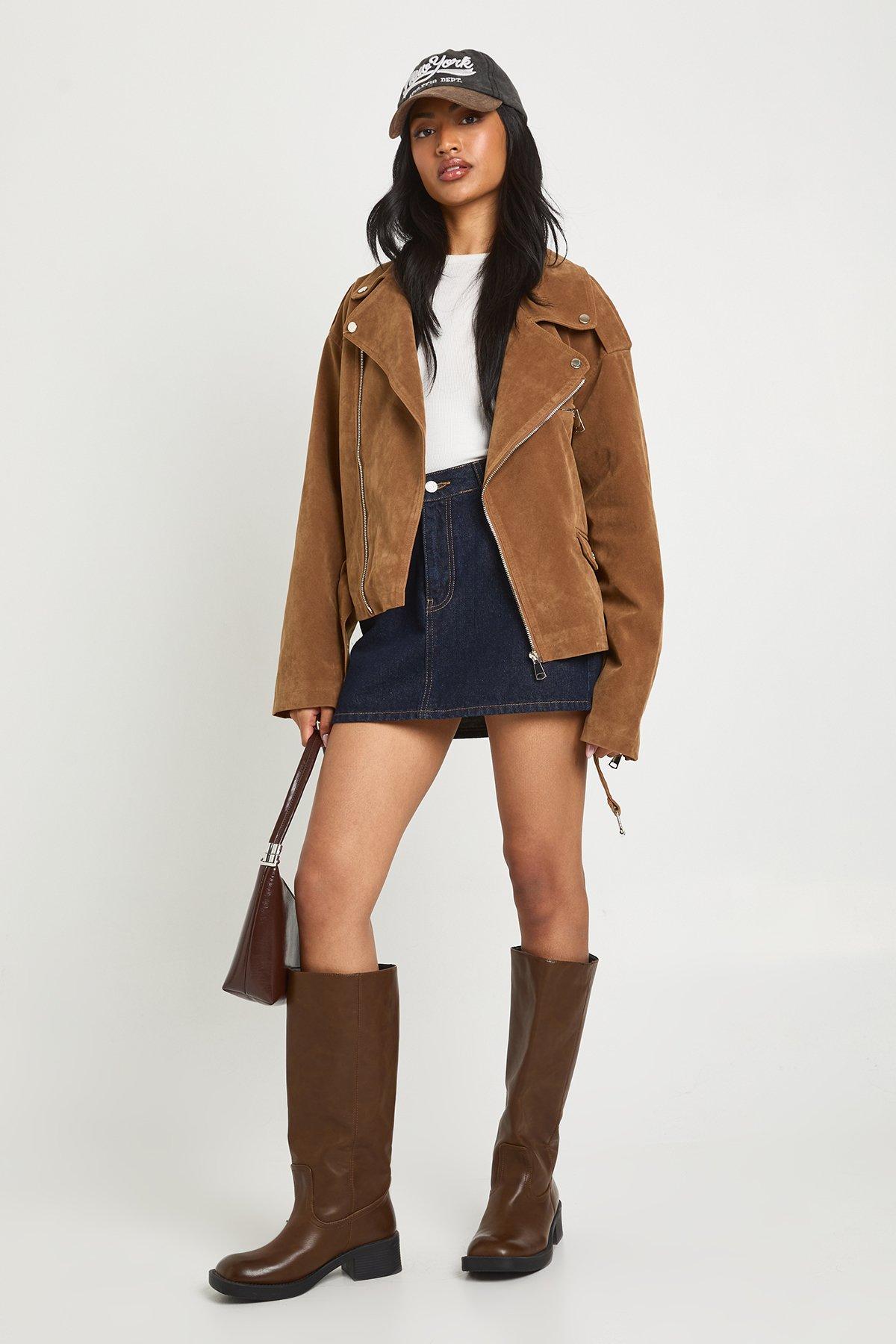 Vintage Suede Look Oversized Biker Jacket | boohoo CA