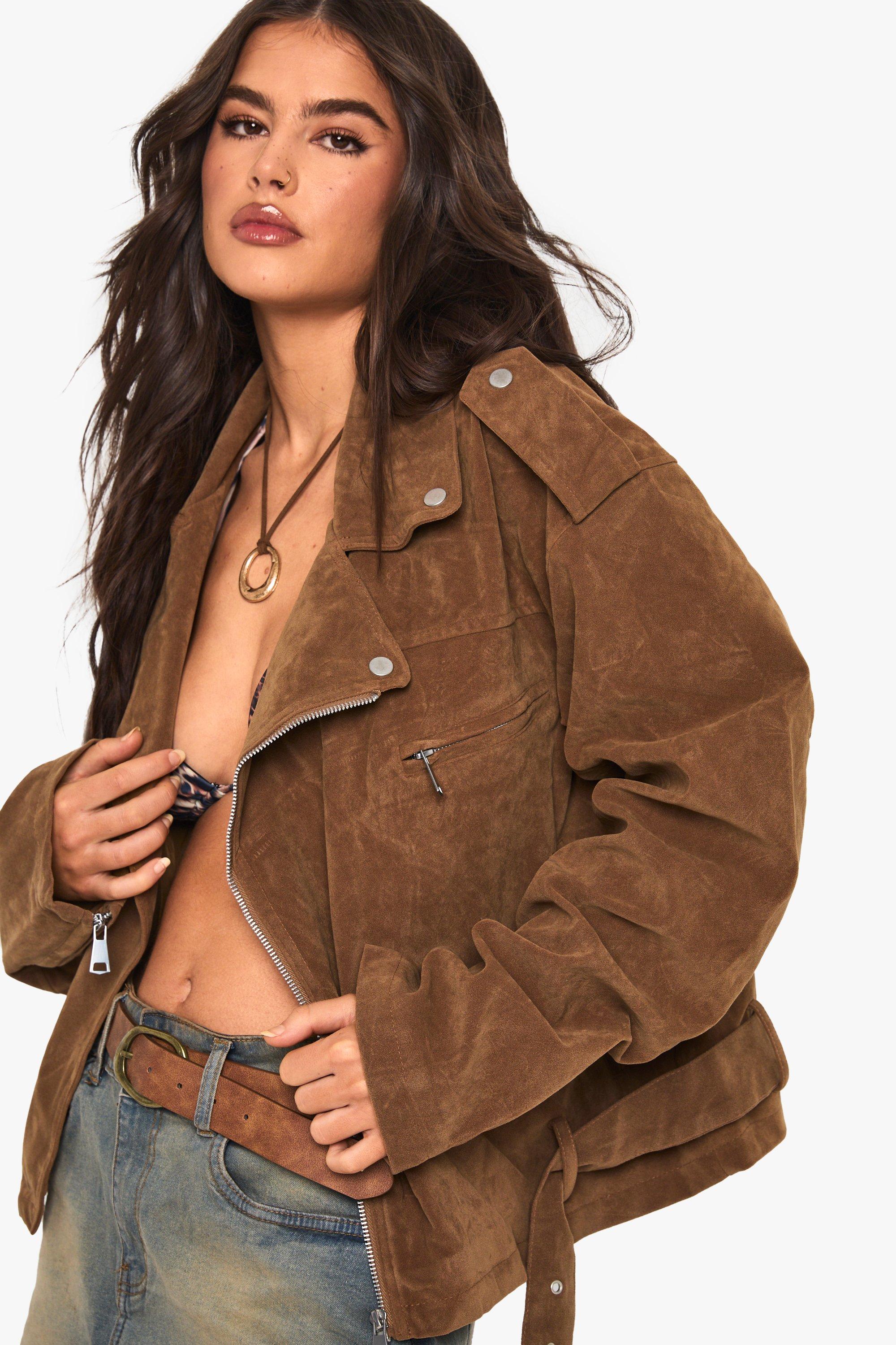 Vintage Suede Look Oversized Moto Jacket | boohoo USA