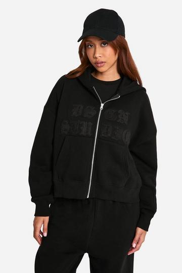 Dsgn Studio Self Fabric Applique Distressed Zip Through Hoodie black