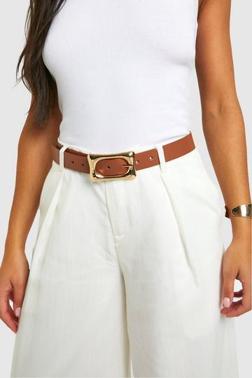 Hammered Square Buckle Detail Belt tan