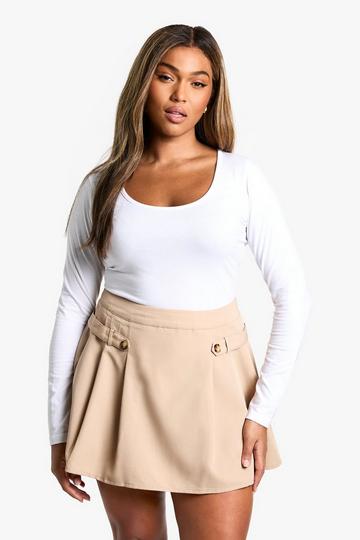 Plus Button Detail Pleated Mini Skirt light stone