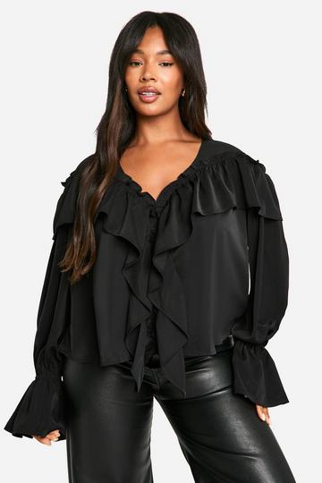 Plus Blouse Met Ruches En Wijde Mouwen black