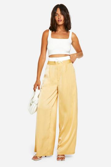 Satin Boxer Waist Wide Leg Trouser butter