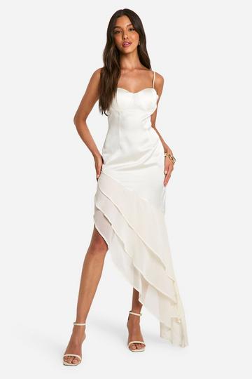 Satin Chiffon Ruffle Hem Maxi Dress champagne