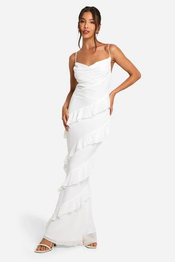 Chiffon Maxi Jurk Met Ruches En Col white