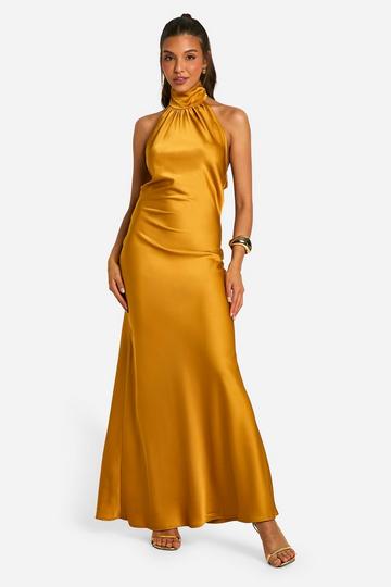 Satin Drape Maxi Dress ochre