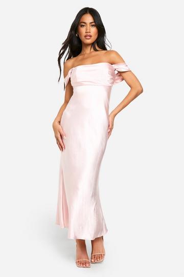 Satin Bardot Midaxi Dress pink