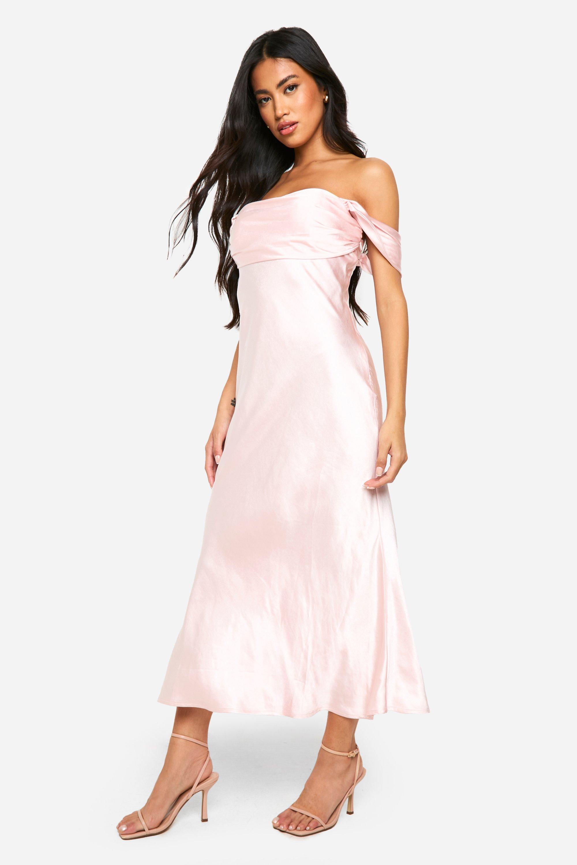 Satin Bardot Midaxi Dress boohoo