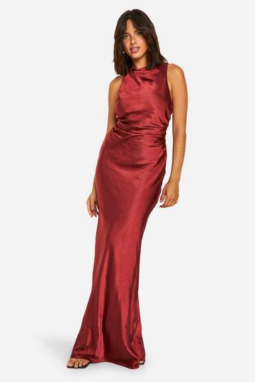 Satin High Neck Maxi Dress cherry