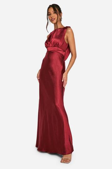 Satin Cowl Back Maxi Dress cherry