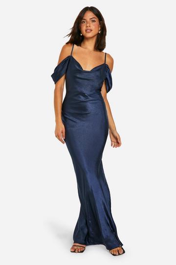 Satin Cold Shoulder Maxi Dress navy