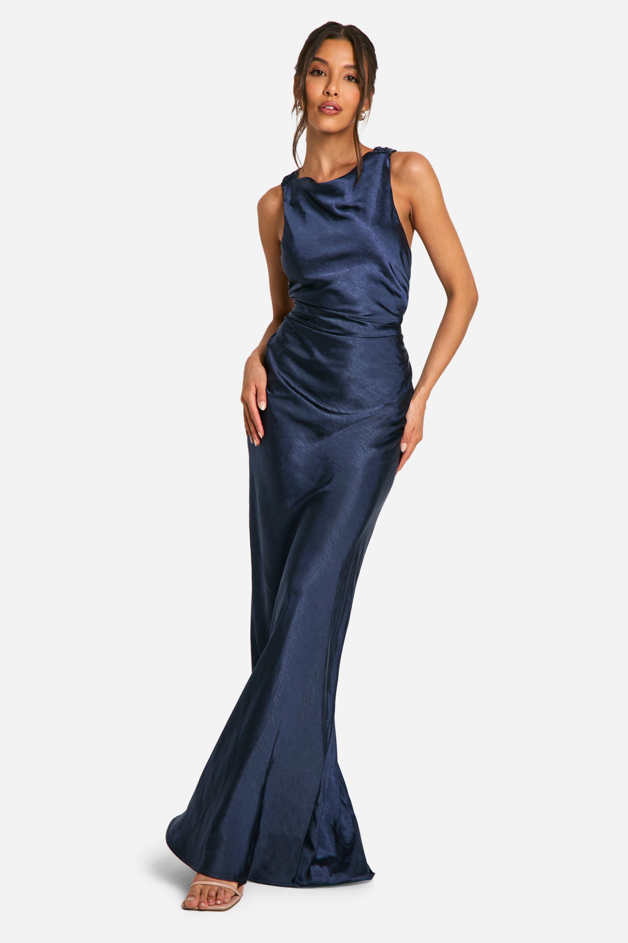 Bridesmaid Satin High Neck Maxi Dress boohoo AU