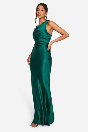 Bridesmaid Satin High Neck Maxi Dress emerald