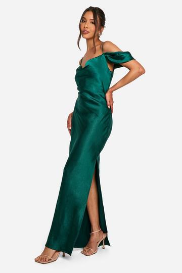 Satin Cold Shoulder Maxi Dress emerald