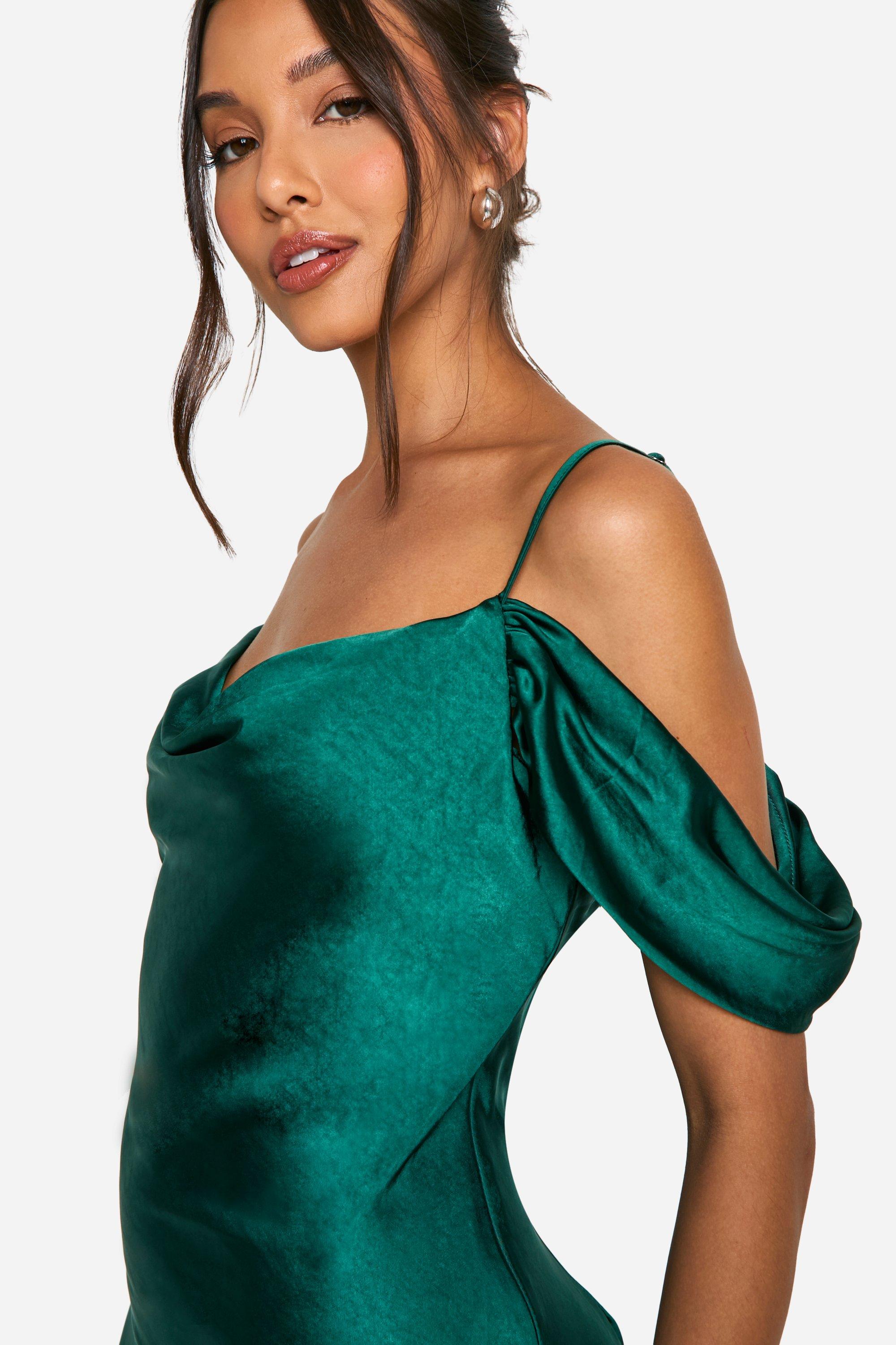 Bridesmaid Satin Cold Shoulder Maxi Dress