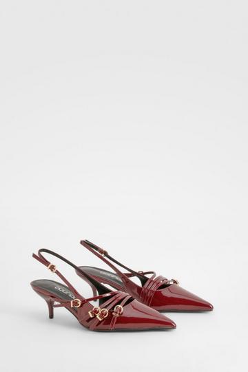 Wide Fit Low Stiletto Buckle Court Shoes cherry