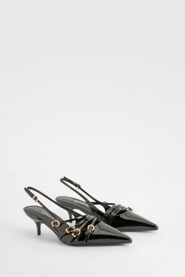 Wide Fit Low Stiletto Buckle Court Shoes black