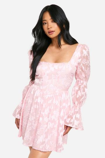 Petite Volume Sleeve Burnout Skater Dress blush