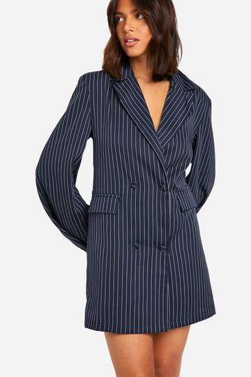 Oversized Geweven Blazer Met Zakken navy