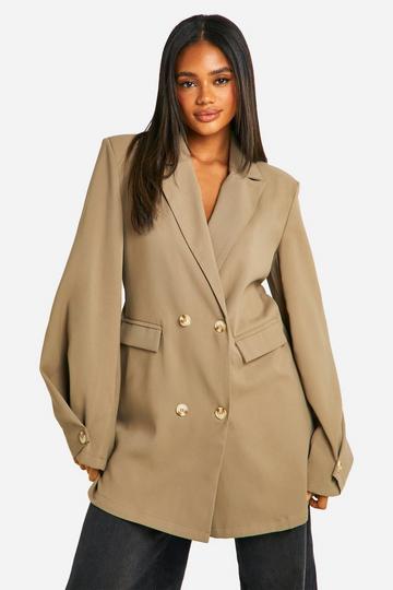 Woven Pocket Front Oversized Blazer Dress taupe