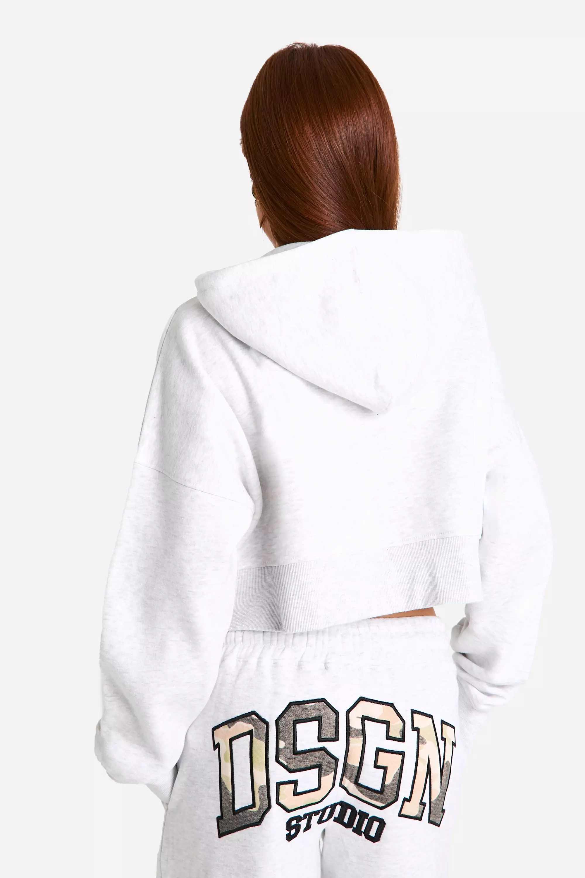 Ash grey Dsgn Studio Camouflage Applique Zip Through Boxy Crop Hoodie  alternative image