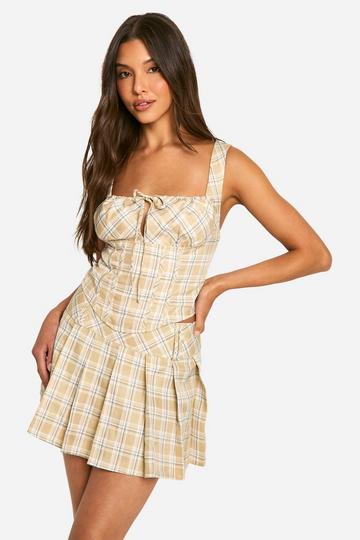 Tonal Check Dipped Hem Corset stone