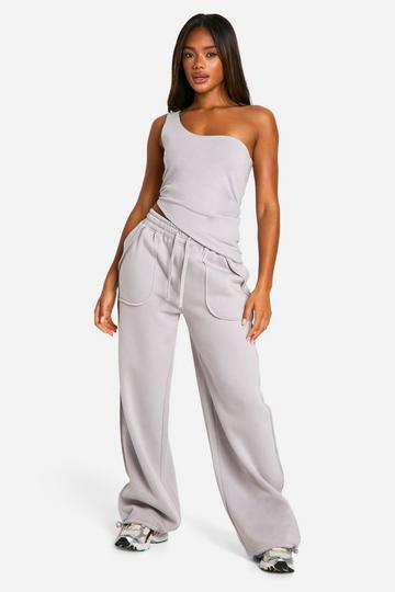 Double Layer Asymmetric Top And Pocket Detail Straight Leg Jogger Set ice grey