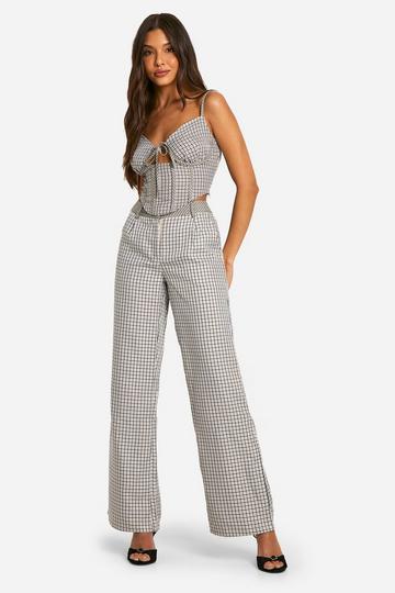 Tonal Contrast Flannel Wide Leg Pants stone