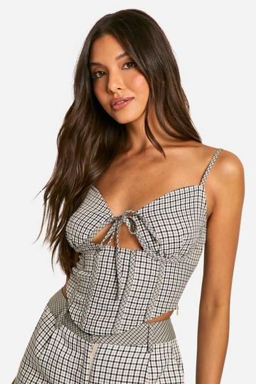 Tonal Contrast Check Dipped Hem Corset stone