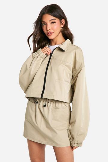 Zip Front Nylon Relaxed Fit Jacket stone