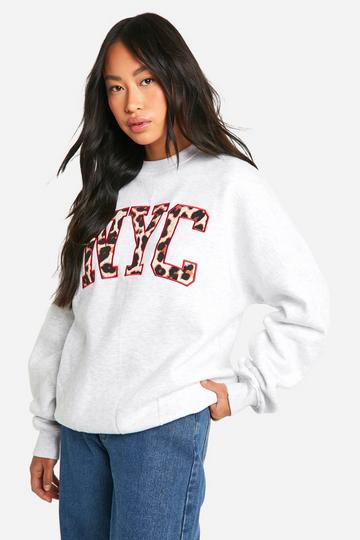 Leopard Nyc Applique Sweatshirt ash grey