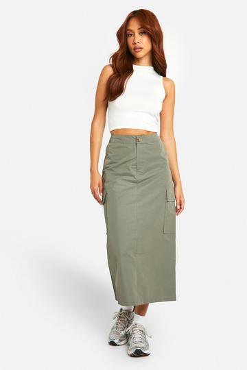 Nylon Cargo Midaxi Rok khaki