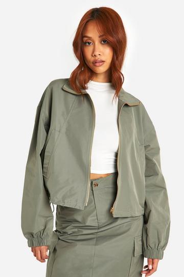 Khaki Zip Front Nylon Relaxed Fit Jacket