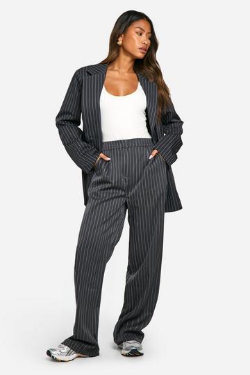 Tonal Pinstripe Relaxed Fit Wide Leg Trousers charcoal