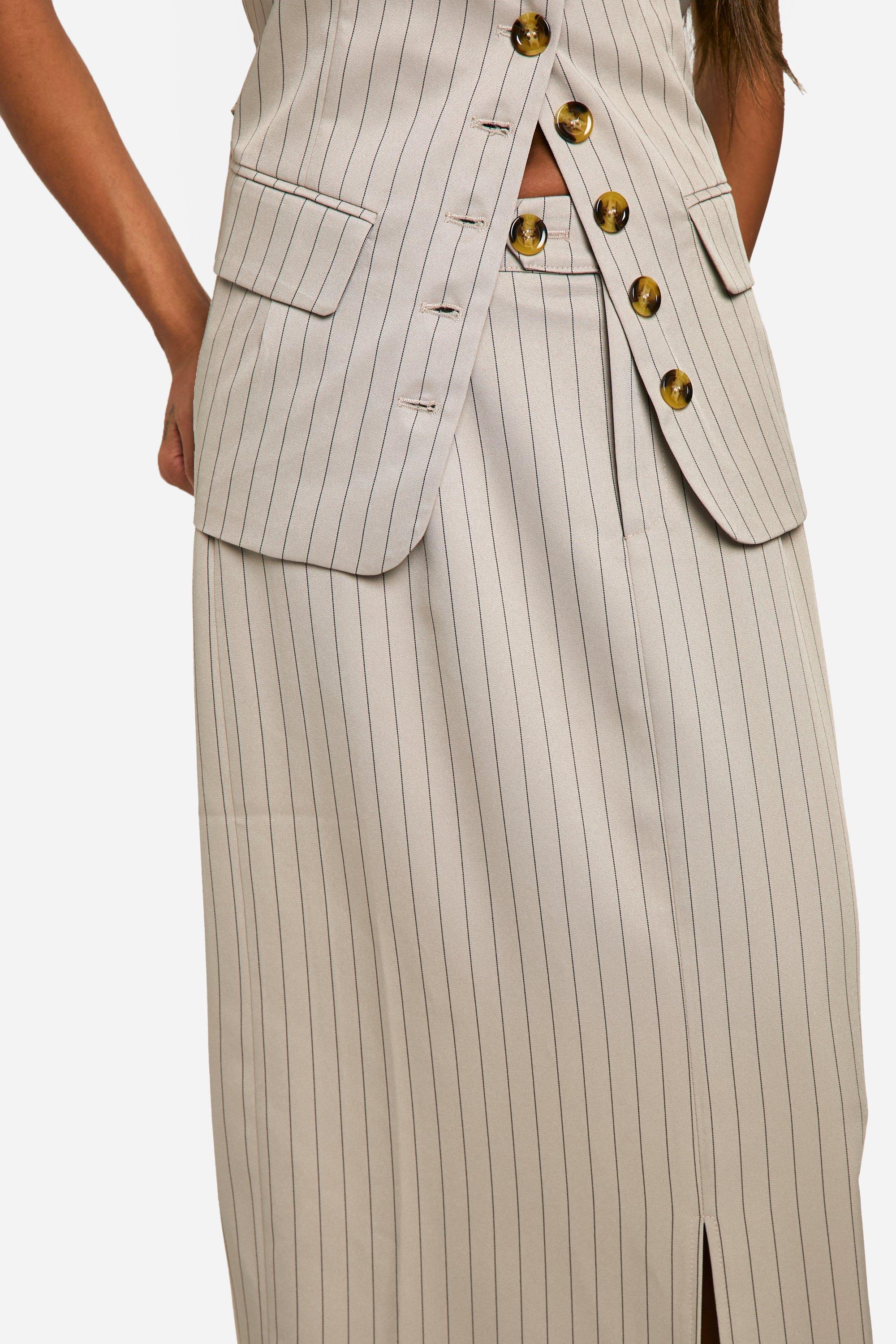 Gonna maxi a righe verticali tono su tono con spacco sul retro